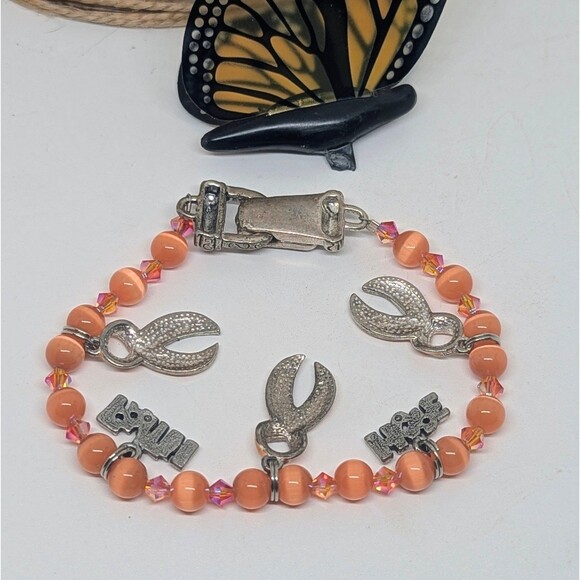 Special Causes Orange Ribbon Faith & Hope Beaded Charm Magnetic Bracelet - Picture 3 of 6